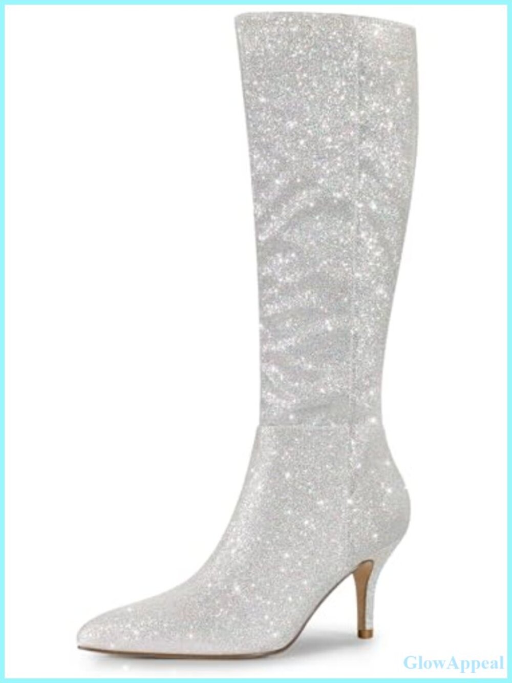 Glitter Pointy Toe Stiletto Heel Knee High Boots Side Zip Party